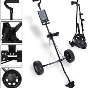 DSVF New Foldable Push Golf Cart, 2 Wheel Push Pull Golf CartCup Holder Trolley Swivel Steel Light, Golf Accessories for Practice and Game,Quick Open and Close Golf Pull Cart