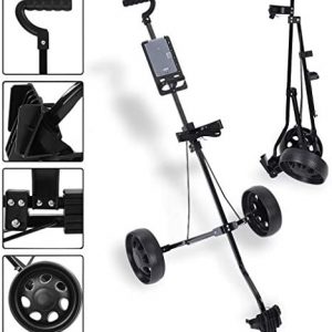 Qqq Golf Push Pull Cart, Lightweight Foldable 2 Wheels Push Golf Cart Trolley, Golf Push Cart 2 Wheel Folding Pull Carts for Golf Clubs, Walking Golf Carts with Cup Holder Folding Pull Golf Carts