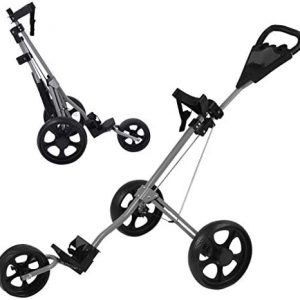 Pubota 3 Wheel Golf Push Cart Folding Pull Cart Trolley Caddy Cruiser Golf Accessories with Scorecard Drink Holder Foot Brake