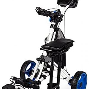 Founders Club Swerve 3 Wheel Push Pull Golf Cart with Seat for Walking Free Umbrella Holder and Storage Bag