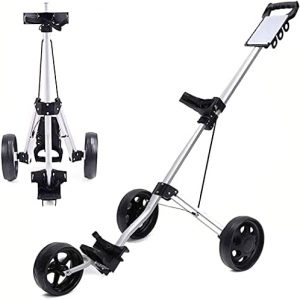 Golf Push Cart, Golf Push Pull Cart with Cup Holder, Lightweight Foldable Golf Carts for Golf Clubs, Golf Trolley Caddy with Foot Brake, Golf Accessories for Men Women Practice and Game (Silver)