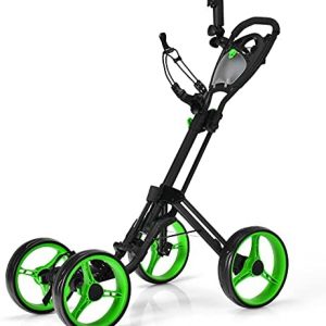 Tangkula Golf Push Pull Cart, Lightweight Aluminum Collapsible Golf Push Cart with 4 Wheels, Golf Cart w/Upper/Lower Bracket, Umbrella & Cup Holder, Golf Trolley with Scoreboard Storage & Foot Brake