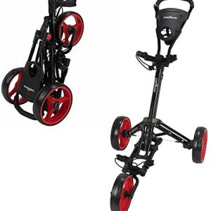 Caddymatic Golf X-Lite One-Click Folding Pull/Push Golf Cart Black/Red