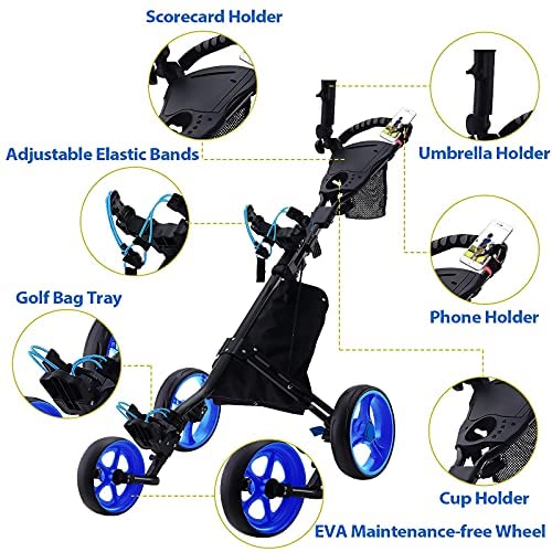 HINXIETIE Golf Push Carts, 3 Wheel Golf Carts, Foldable Golf Carts with Foot Brake, Lightweight Golf Pull Carts with Phone Holder, Umbrella Holder, Cup Holder, Scoreboard Holder for Golf Bags 6 HINXIETIE Golf Push Carts, 3 Wheel Golf Carts, Foldable Golf Carts with Foot Brake, Lightweight Golf Pull Carts with Phone Holder, Umbrella Holder, Cup Holder, Scoreboard Holder for Golf Bags - Image 6