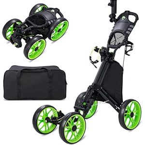 JINLLY Golf Push Cart, 4 Wheel Folding Golf Carts with Foot Brake and 5 Adjustable Heights, Collapsible Lightweight Golf Pull Carts with Umbrella Holder, Cup Holder, Scoreboard Holder for Golf Bags