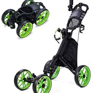 Kingdely 4 Wheel Golf Push Cart, Foldable Golf Trolley with Umbrella Holder, Lightweight, Compact Pull Caddy Cart, Easy to Open