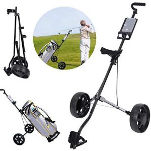 QAQZ Foldable Removable 2 Wheel Pull Golf Push Cart, Lightweight Golf Cart Trolley Swivel Steel Frame Light, with Score Count Board/Water Cup Holder/Bag Rack for Men Women Indoor Outdoor Sports