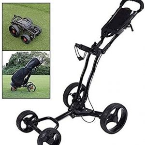 ZWJ-Golf Push Cart Golf Trolley 4 Wheel, Foldable Lightweight Golf Caddy with Hand Brake, Umbrella Stand, Drink Holder, Smooth Wheel, Multi-Function Panel – Easy Installation
