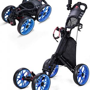 Morinome Golf Push Cart, 4 Wheel Folding Compact Golf Pull Cart with with Umbrella Drink Holder, Golf Cart for Golf Bag, Clubs